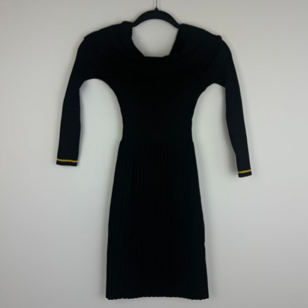 NWOT Milly Womens 3/4 Sleeve Knit Rib Cowl Fit Flare Black Sweater Dress Small
